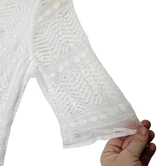 Rabbit Rabbit Designs‎ White Lace Midi Dress 12 Three-Quarter Sleeves V-Neck - Picture 9 of 10